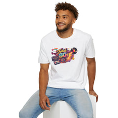 Back to the 80s Unisex T-Shirt — Retro Neon 80s Vintage Design (cassette, Rubik's Cube, vinyl)